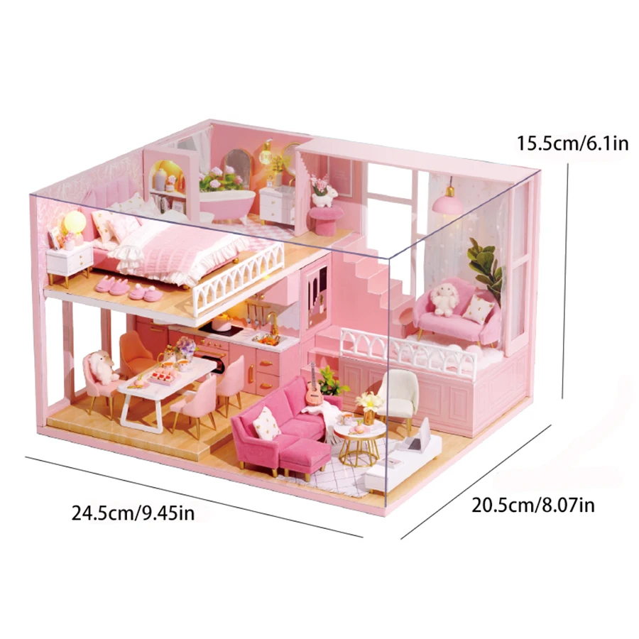 Baby House Mini Miniature Doll House DIY Small House Kit Production Room Princess Toys, Home Bedroom Decoration with Furniture W