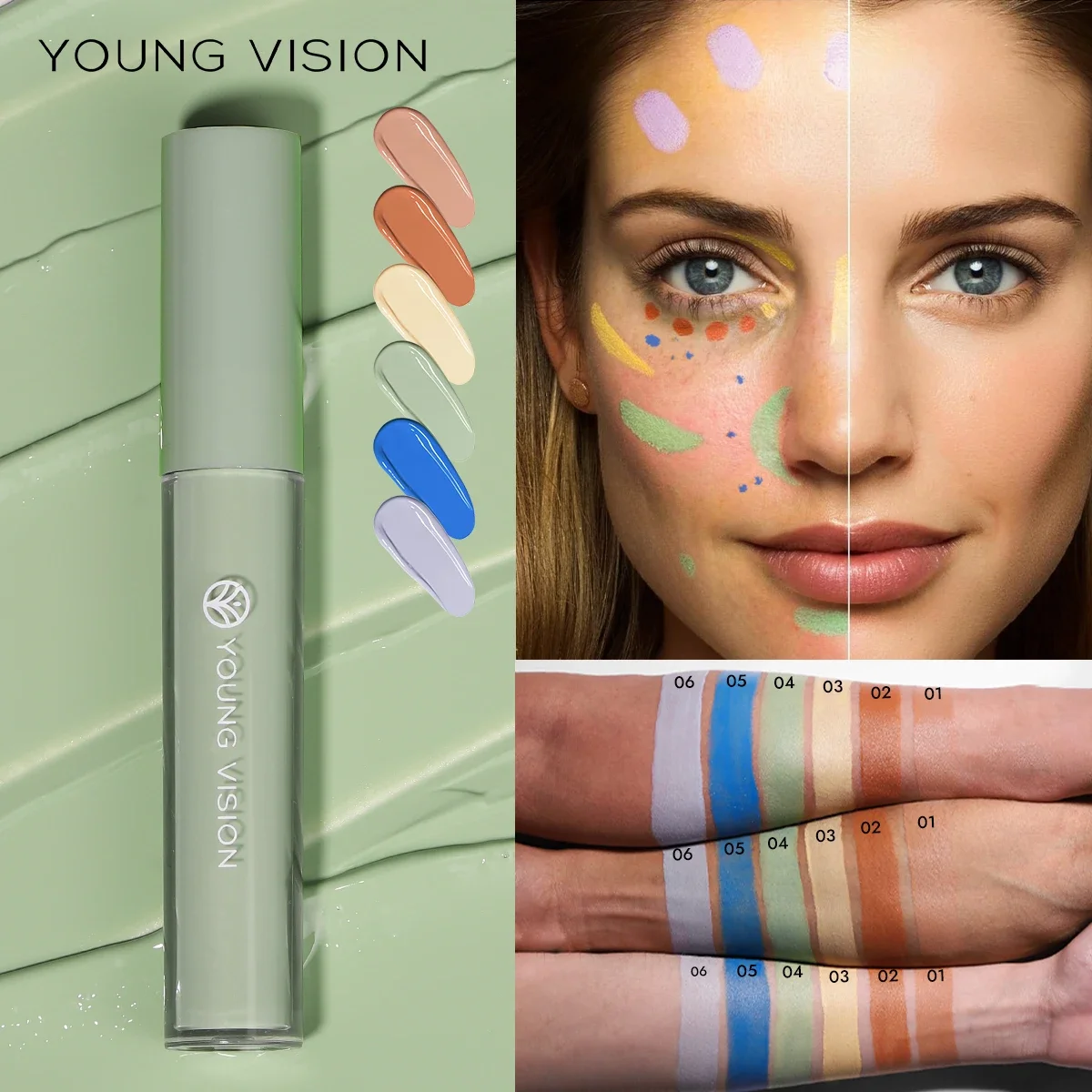 YOUNG VISION Corrector fresco hidratante de 6 colores ilumina el tono de la piel y cubre las imperfecciones y las ojeras corrector