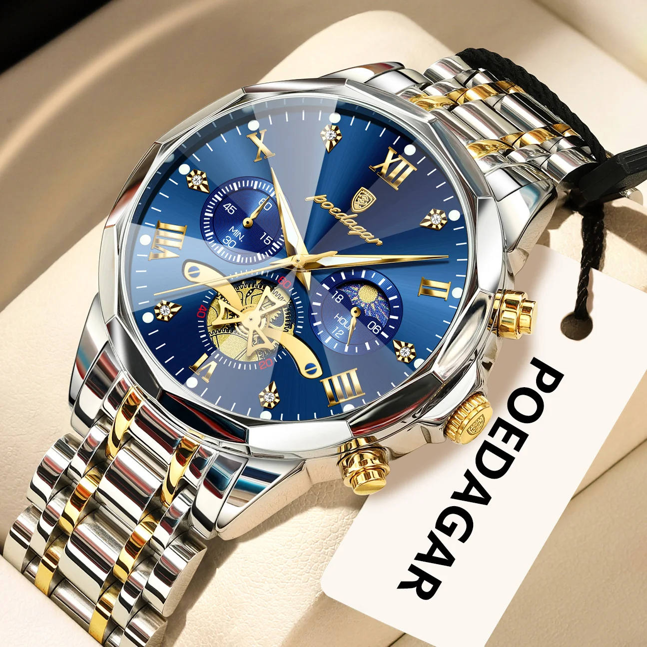 POEDAGAR Luxury Original Men Watch Waterproof Luminous Chronograph Man Wristwatch Stainless Steel Quartz Top Men's Watches Reloj