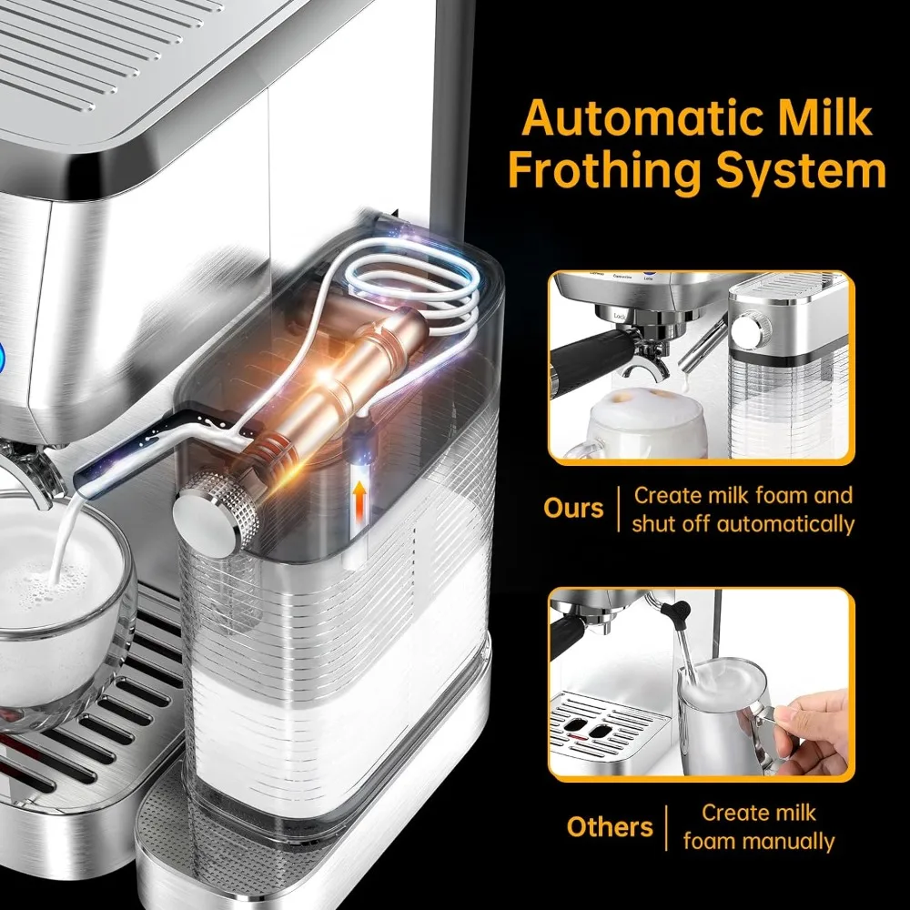 MAttinata   Automatic Milk Frother, Latte Machine for Mom Dad Coffee Lovers Christmas Gifts-Stainless Steel Style