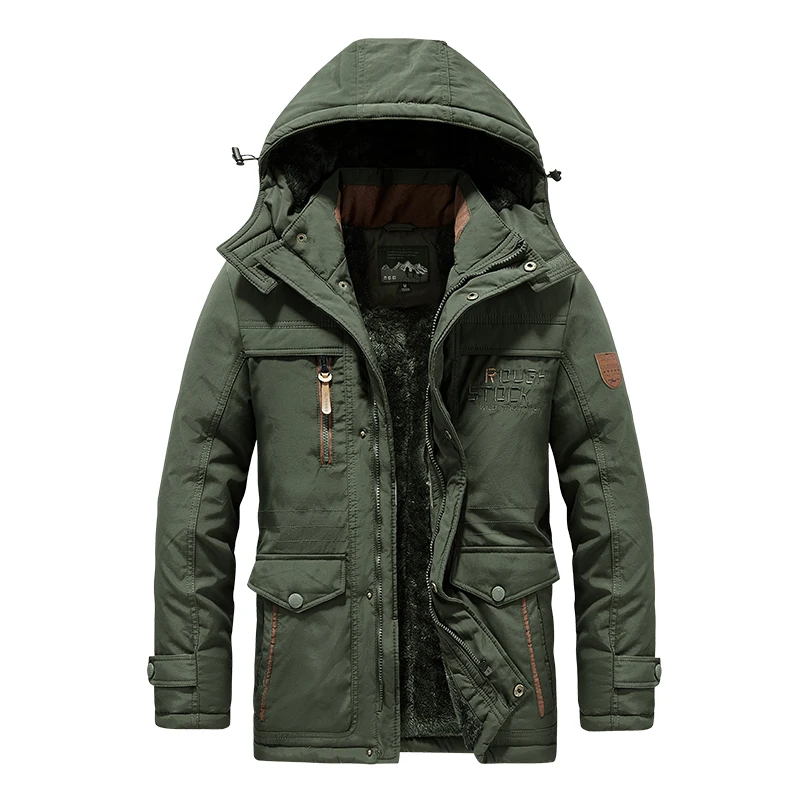 Cotton-padded Jacket Men Extra Fleece and Extra Warmth Extra Fat Medium Long Multi-pocket Cotton-padded Jacket Men Winter Coat