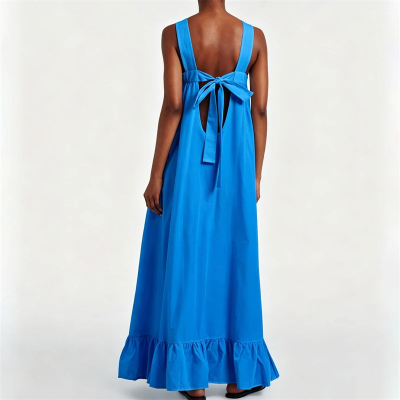 Summer 2026 Women's Cotton Back-Tied Double-Layer Sleeveless Dress Y2K High-Quality Fashion Elegant Vest Long Gown