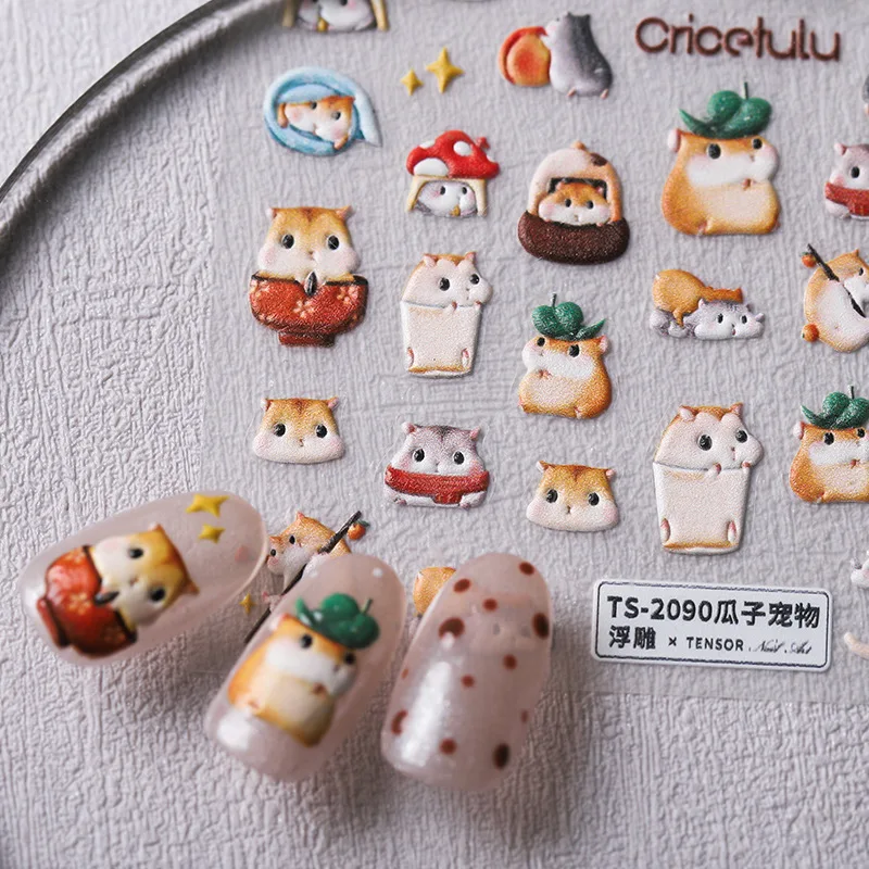 Cute Hamster Cartoon 5D Soft Embossed Relief Self Adhesive Nail Art Decoration Sticker Lovely 3D Manicure Decal Makeup DIY Woman