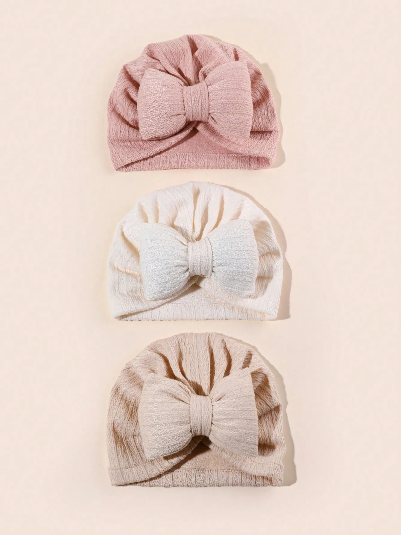 3pcs/set Lovely Bowknot Knitted Baby Hat Cute Solid Color Baby Girls Boys Hat Turban Soft Infant Cap Pillow Beanies Head Wraps