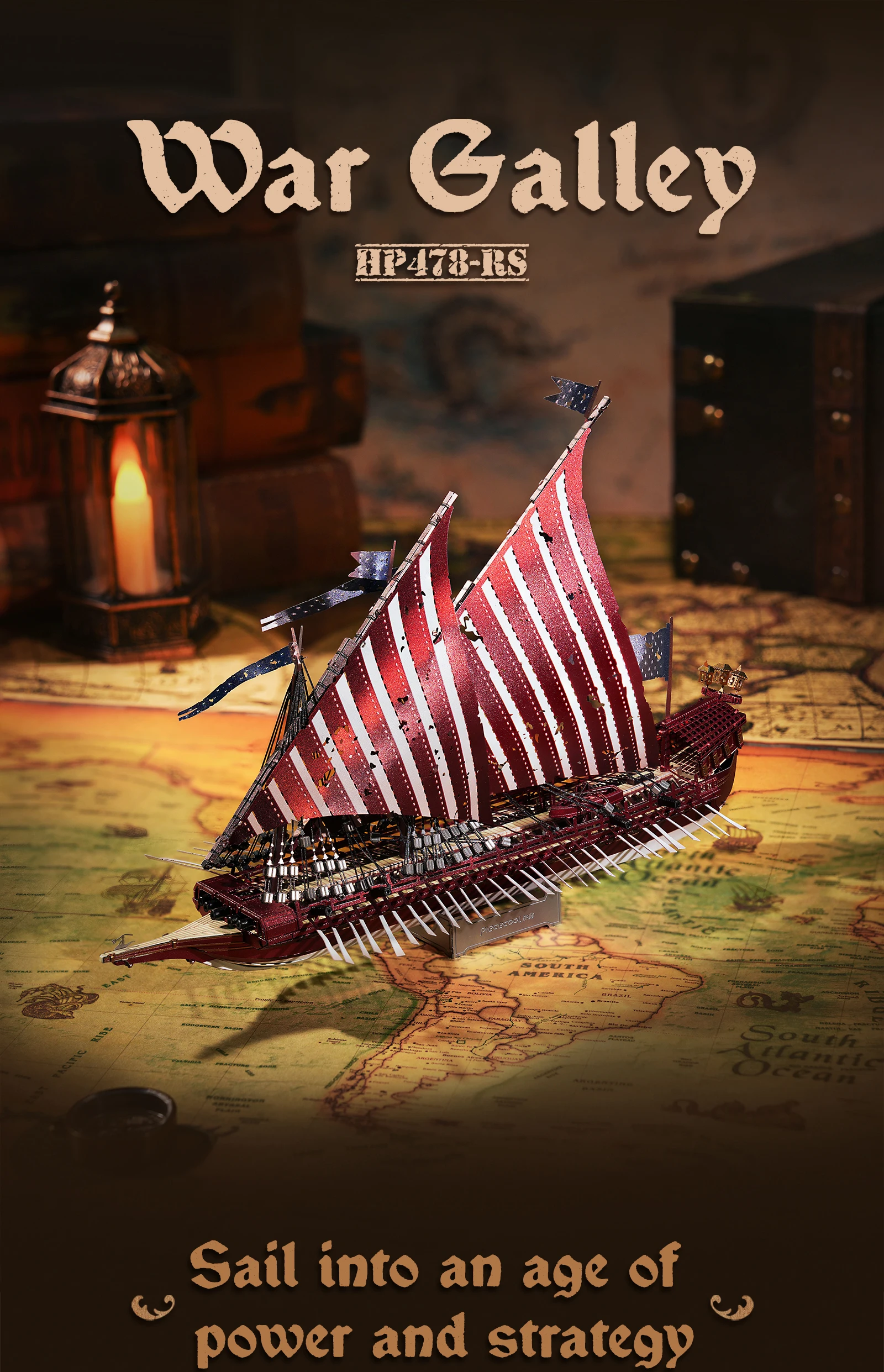 War Galley Ship 3D Metal Model Kit full view