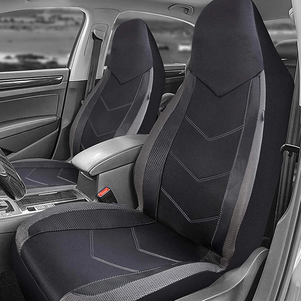 Universal 2 Front Sports Car Seat Covers Breathable Mesh Fabric Carbon Fiber Texture Seat Cushion Fit Car SUV Van Racing seat