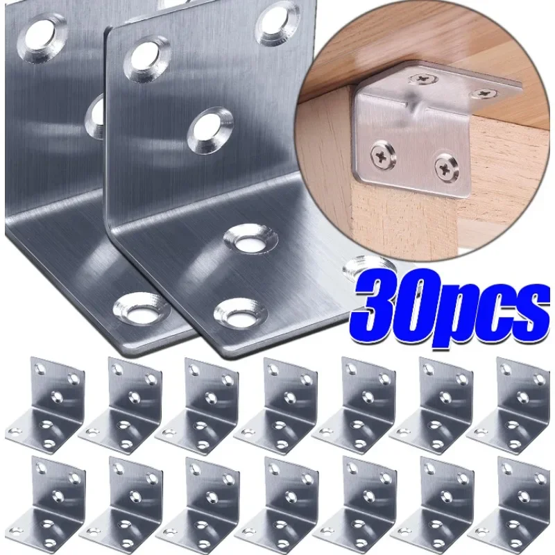 

10/30PCS Furniture Cabinet Partition Fastener Home Hardware Connector Tools Stainless Steel Thickened 90 Degree Corner Brackets