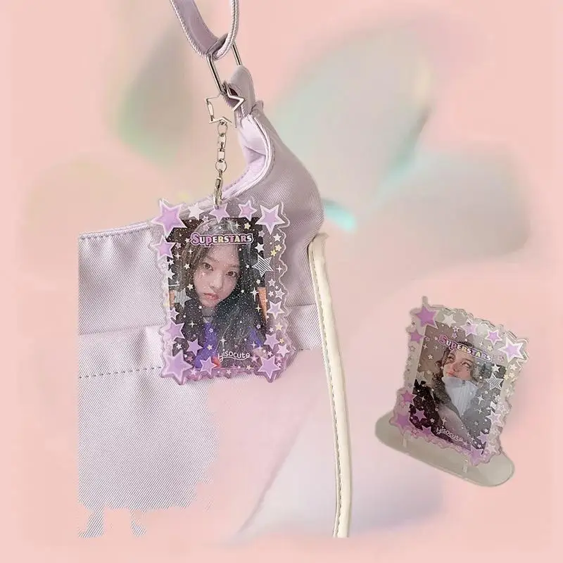 

Cute Star Gradient Color Photocard Holder PVC Girl Card Holder Idol Photo Display Protect Storage Card Keychain Bag Pendant Gift