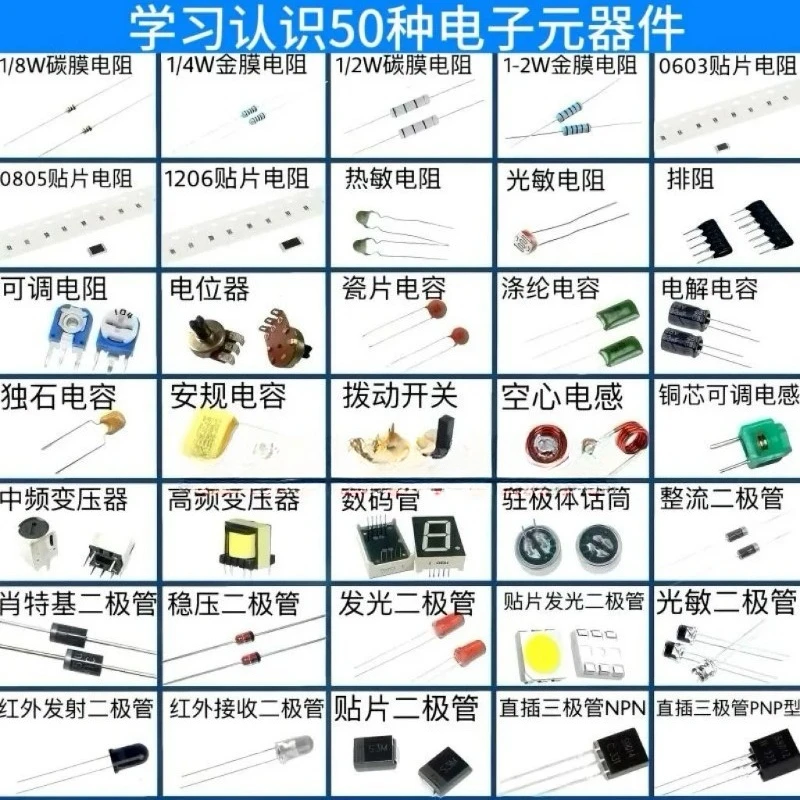AOZILIN 50 Types Practical Electronic Components Kit DIY SMD Discrete Parts Learning Assortment Set 5 Packs Per Lot