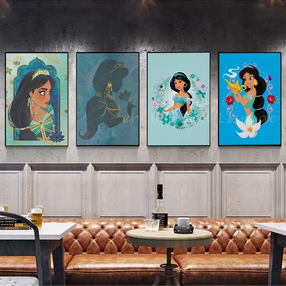 D-disney Princess Jasmine ملصق فني ذاتي اللصق مقاوم للماء ورق ملصق مقهى بار غرفة جدار ديكور