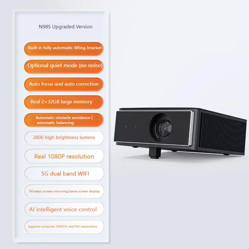 

Projector N98S Intelligent Automatic Lifting Bracket Living Room Bedroom Home HD Wireless 5G Projection Screen
