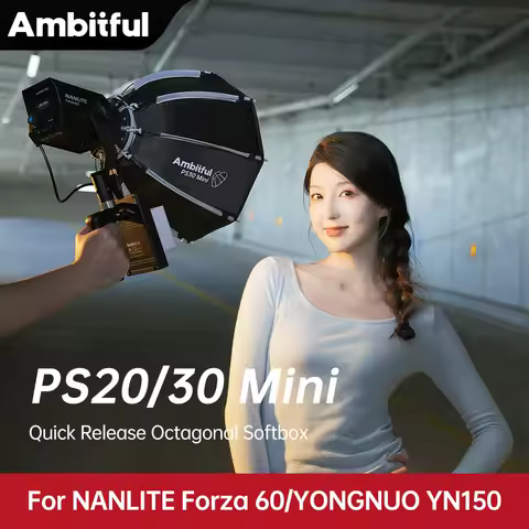 AMBITFUL PS22/30II Mini Bowens Mount Octagonal Softbox With Grid For NANLITE Forza 60 YONGNUO YN150 Fill Light LED Light Softbox