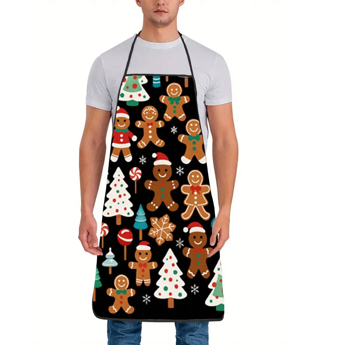 1pc Cute Christmas Gingerbread Men & Trees Aprons Cooking Accessories Travel Inspiration Design Suitable for Travel Enthusiasts.