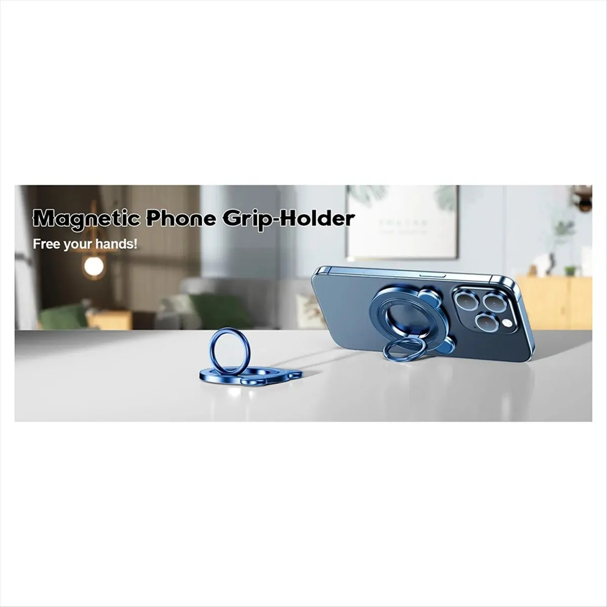 DT81 Magnetic Phone Grip Holder Portable Finger Ring Stand with 360° Rotation 90° Flip Kickstand for Smartphones Black