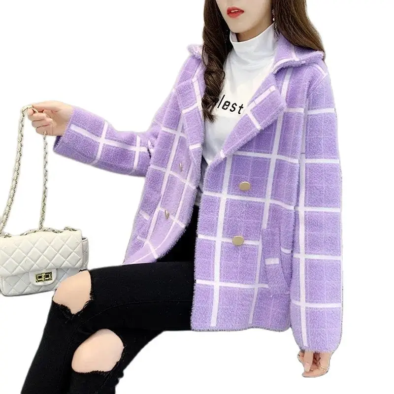 

New Autumn Winter Women Imitation Mink Velvet Coat Leisure Short Loose Fashion Suit Collar Add Thick Woolen Jacket Female Tops