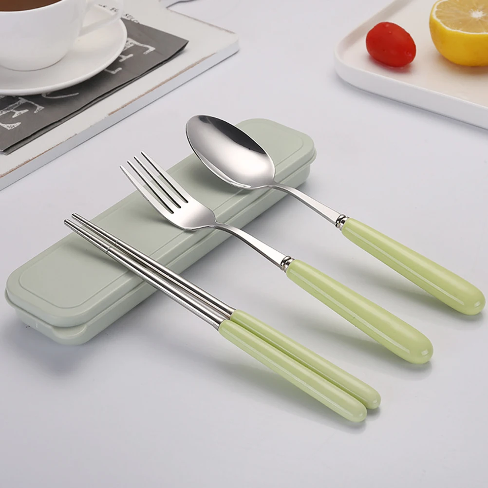

3-Piece Stainless Steel Tableware Set Portable Dinner Service with Storage Case Flatware Spoon Fork Chopsticks for Outdoor