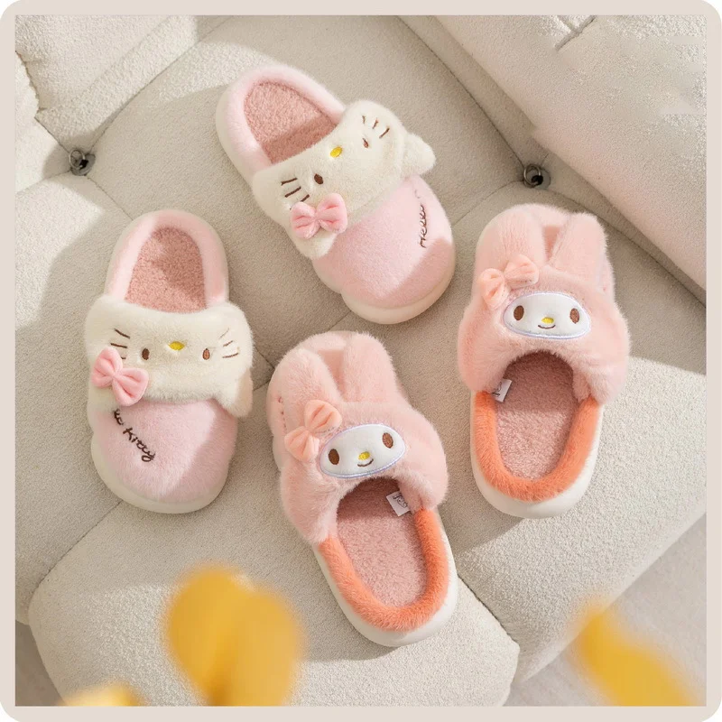 Sanrio winter Hello Kitty cute warm home women's shoes Kulomi cartoon non-slip thick-soled plush cotton slippers