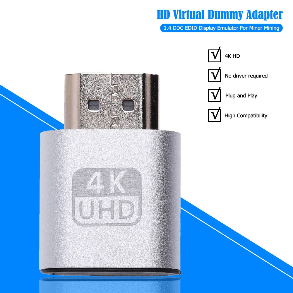 Computer GPU HD1.4-compatible Virtual Display Adapter DDC EDID Dummy Plug Video Card Mining Rig Emulator for BTC ETH Miner