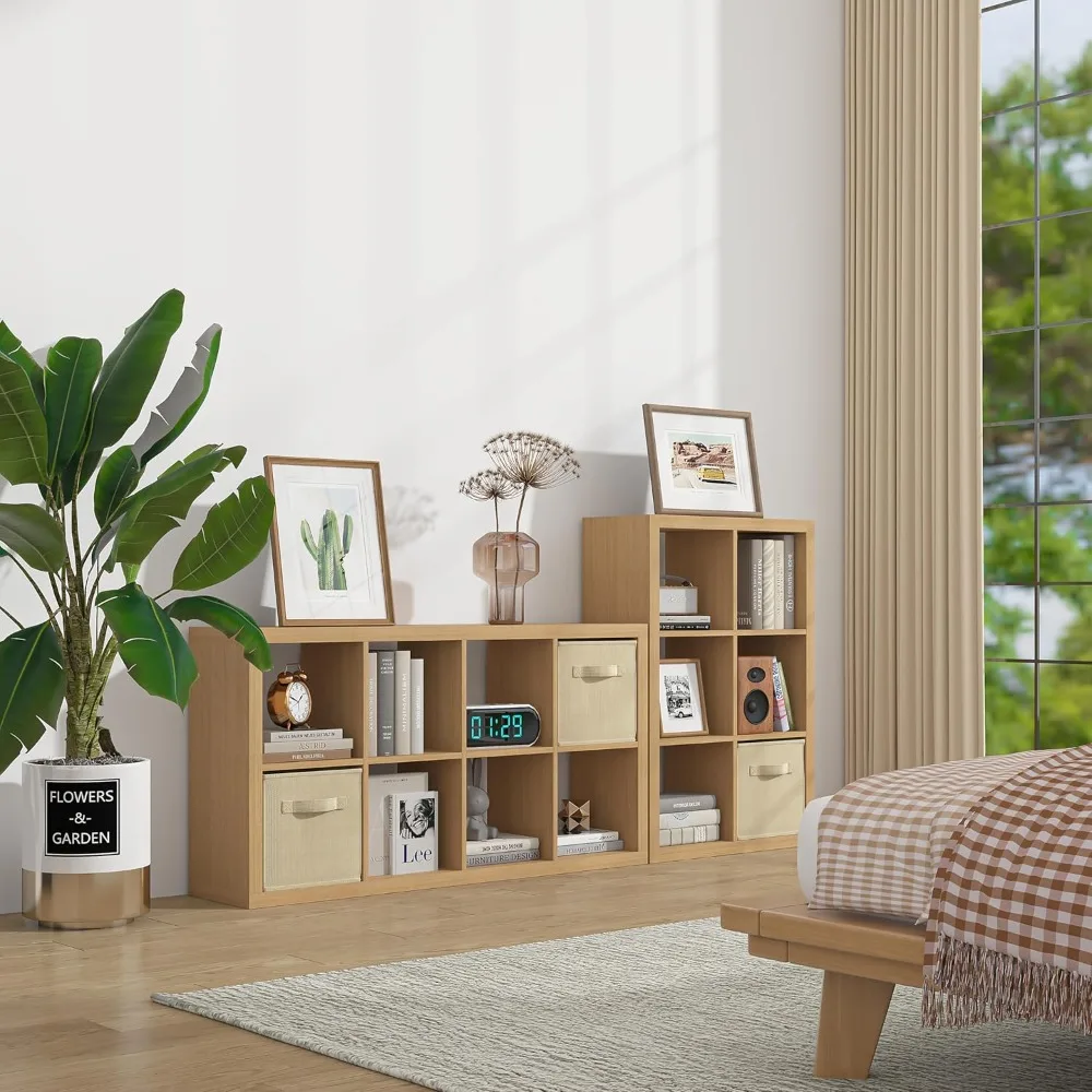 

Bookshelf with Storage Bins, 8-Cube Storage Organizer, Modern Wood Open Bookcase, Multifunctional Display Shelf for Living Room