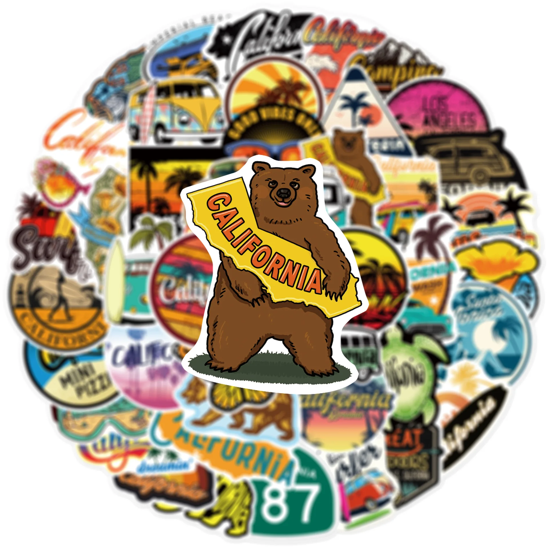 50pcs Beautiful California Series Graffiti Stickers For Mobile Phone Shell Skateboard Decorative Stickers DIY Toy Sticker Pack