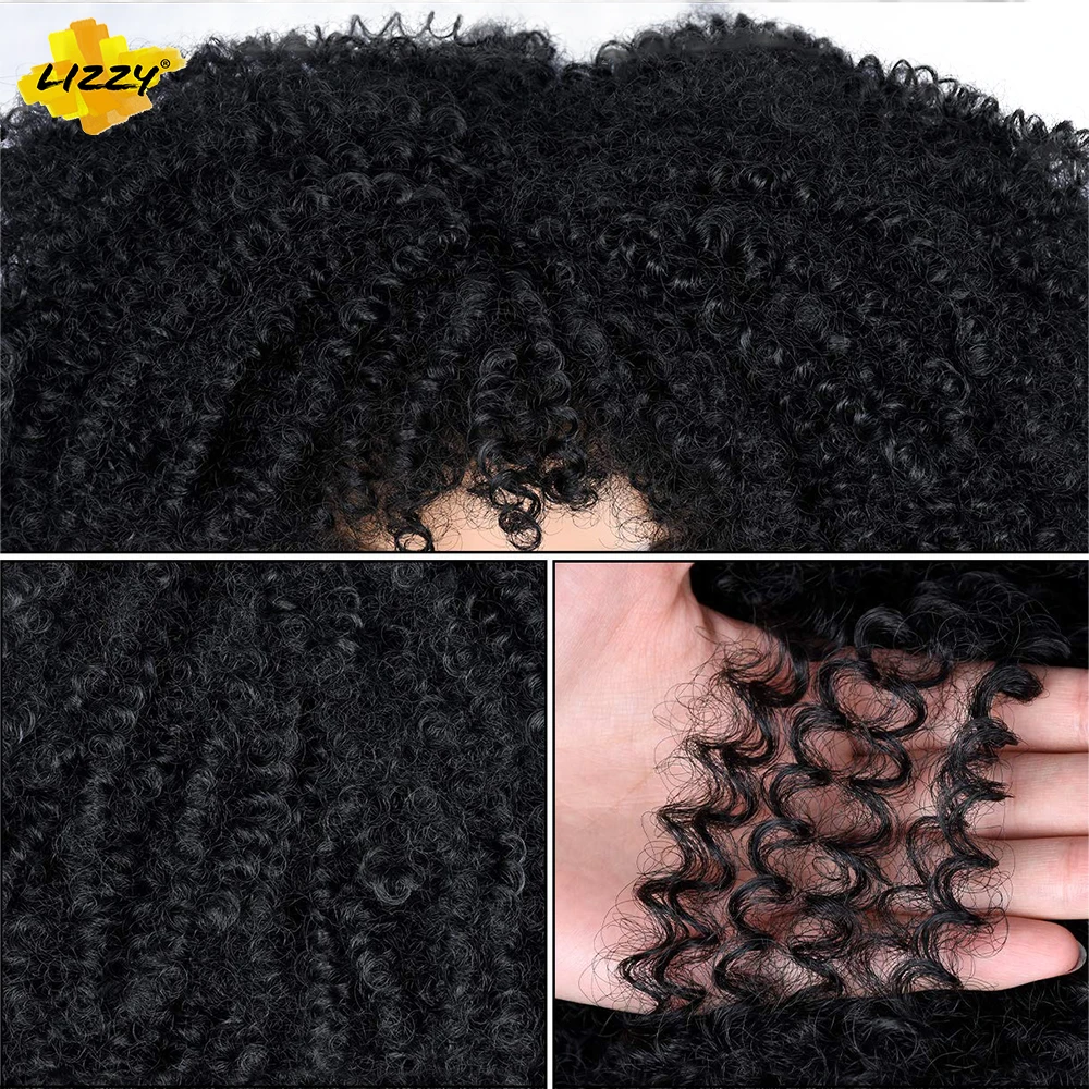 Lizzy-Afro Kinky Curly Perucas com Franja para Mulheres Negras, Cosplay Sintético, Cabelo Curto, Peruca Loira Ombre, Alta Temperatura, Africano, Lizzy, 16"