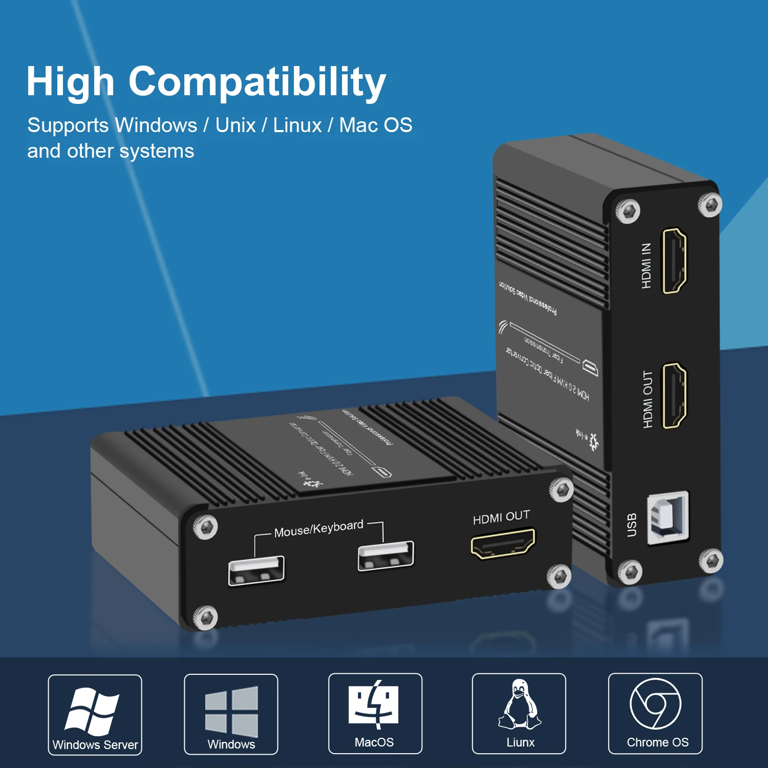 

Промышленный оптоволоконный Ethernet-коммутатор Mini 4K 60Hz 2.0 HDCP 2.2 KVM USB через мультимодовый оптический удлинитель OM4, медиаконвертер