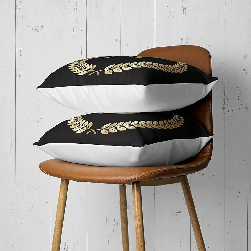 45x45cm Fashion Black Gold Letter Peach Skin Pillowcase Sofa Cushion Cover Cousehold Goods Home Textile Finished Pillowcase