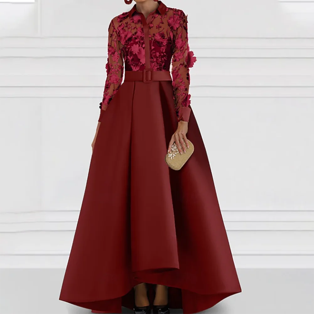 

Элегантные аппликации с красными цветами и поясом с длинными рукавами, трапециевидные платья для матери невесты, свадебные платья по индивидуальному заказу