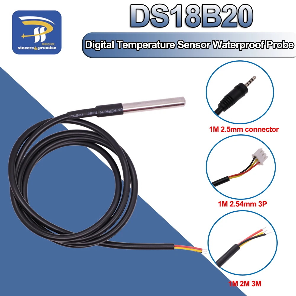 1M/2M/3M DS18B20 Stainless Steel Package Waterproof 1 Meter Temperature Probe Temperature Sensor 18b20 For Arduino Diy Kit