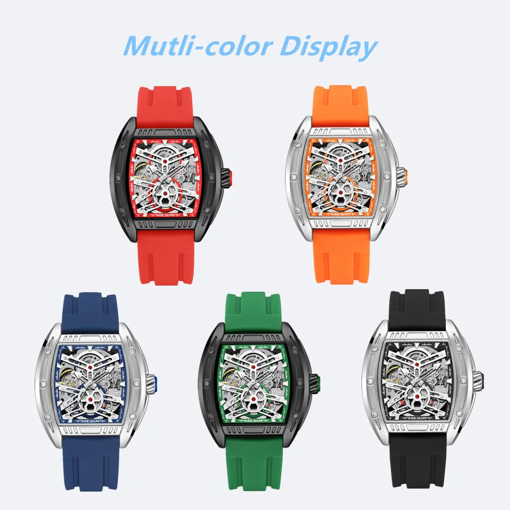 MEGIR Sport Mechanical Movement Wristwatch for Men Luxury Silicone Strap Automatic Watch Waterproof Luminous Big Dial Clock