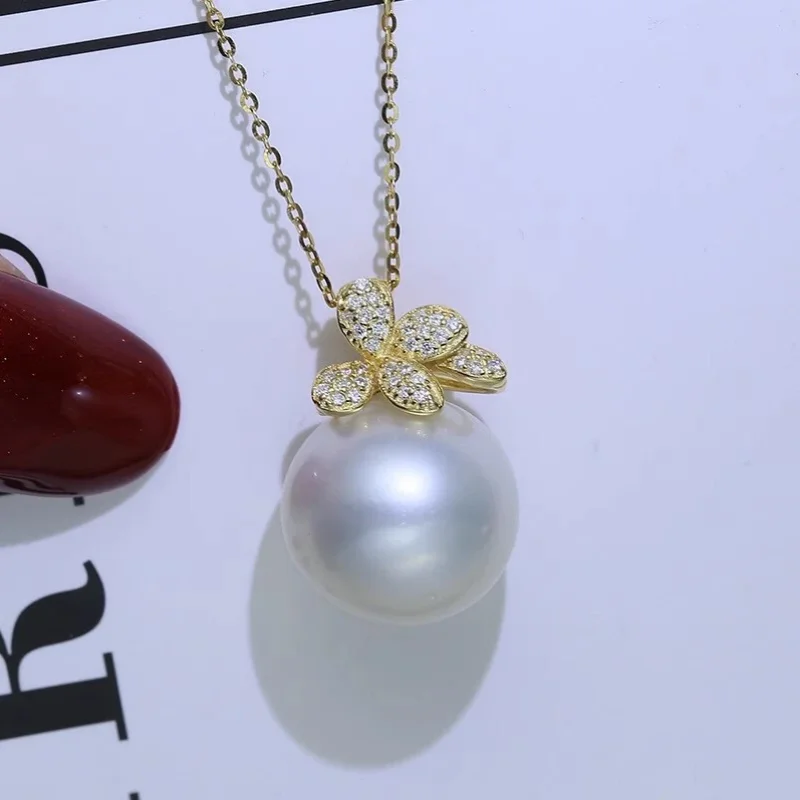 Enchanting AAAAA 10-11mm Natural Akoya Round White Pearl Pendant Necklace 18inch 925s