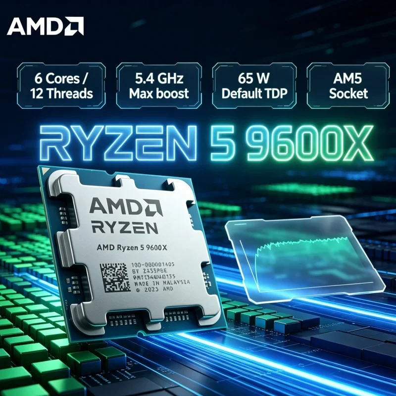 Budget Gaming PC CPU AMD Ryzen 5 9600X Processor 6C 12T 5.4GHz DDR5 AM5 65W Cost Effective Desktop CPU