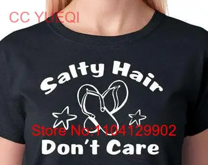 Salty Hair Don't Care Beach T Shirt Flip Flops Fun In The Sun Beachwear Idea Babe  100 Cotton long or short sleeves