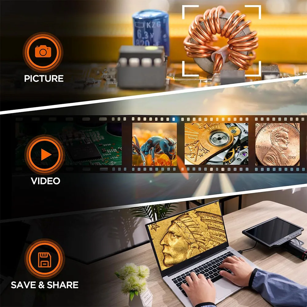 Image of Elikliv EM4K-AF Flex 10,1'' Autofokus-Digitalmikroskop mit Arm 4K Löt-Mikroskop für Elektronik 2000X HDMI-Mikroskop IPS 52MP Uhrmacher-Lupe Ganzmüntenansicht für Münzsammler