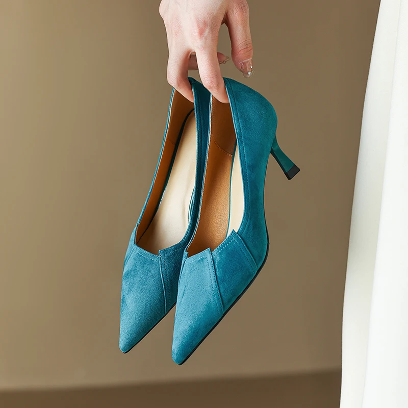 

Handmade Genuine Leather Sheepskin Women High Heels Pointed Toe Thin Heel Party Womens Shoes Shallow Elegant Womens Pumps ﻿