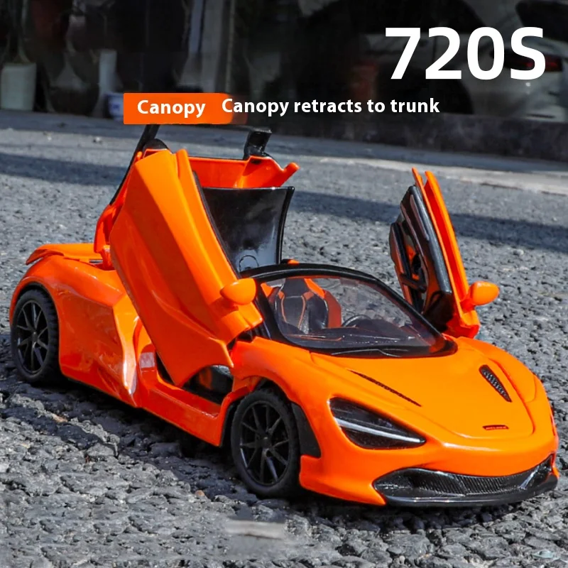 1:32 McLaren 720S car model simulation sound and light bring back to pull forward children's toy car birthday gift Christmas