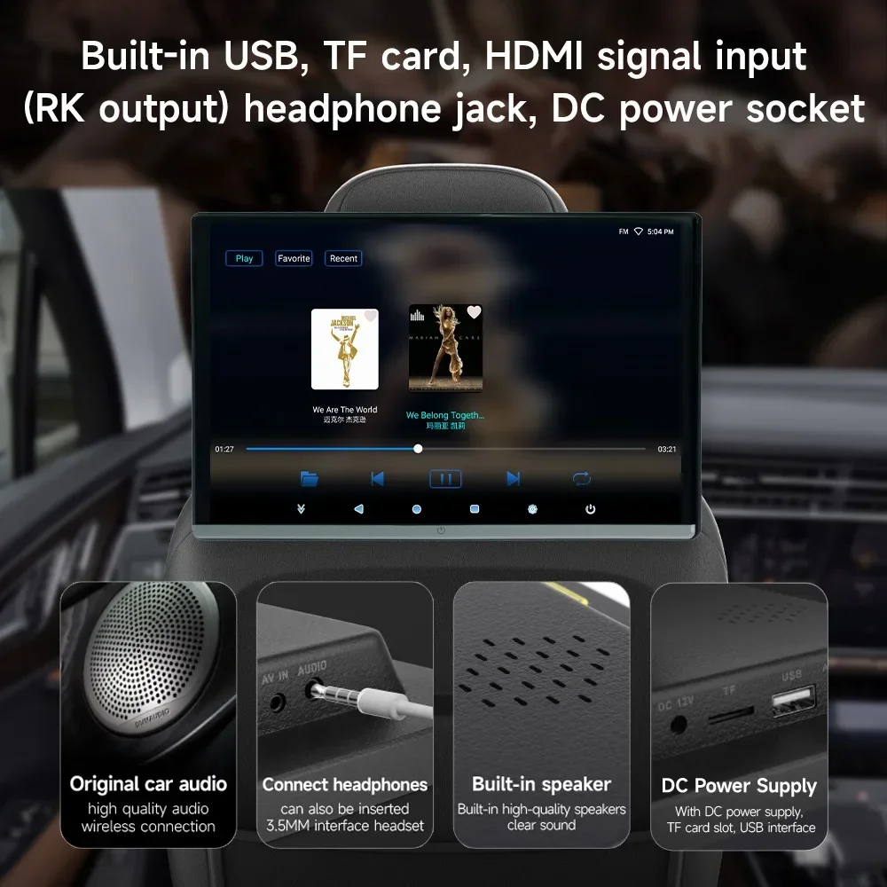 듀얼 HDMI 13.3 인치 IPS 디스플레이 자동차 머리 받침 모니터, 안드로이드 12, 2G + 32G, 4G + 64G, 8G + 128G, 자동차 뒷좌석 비디오 플레이어, FM BT 와이파이