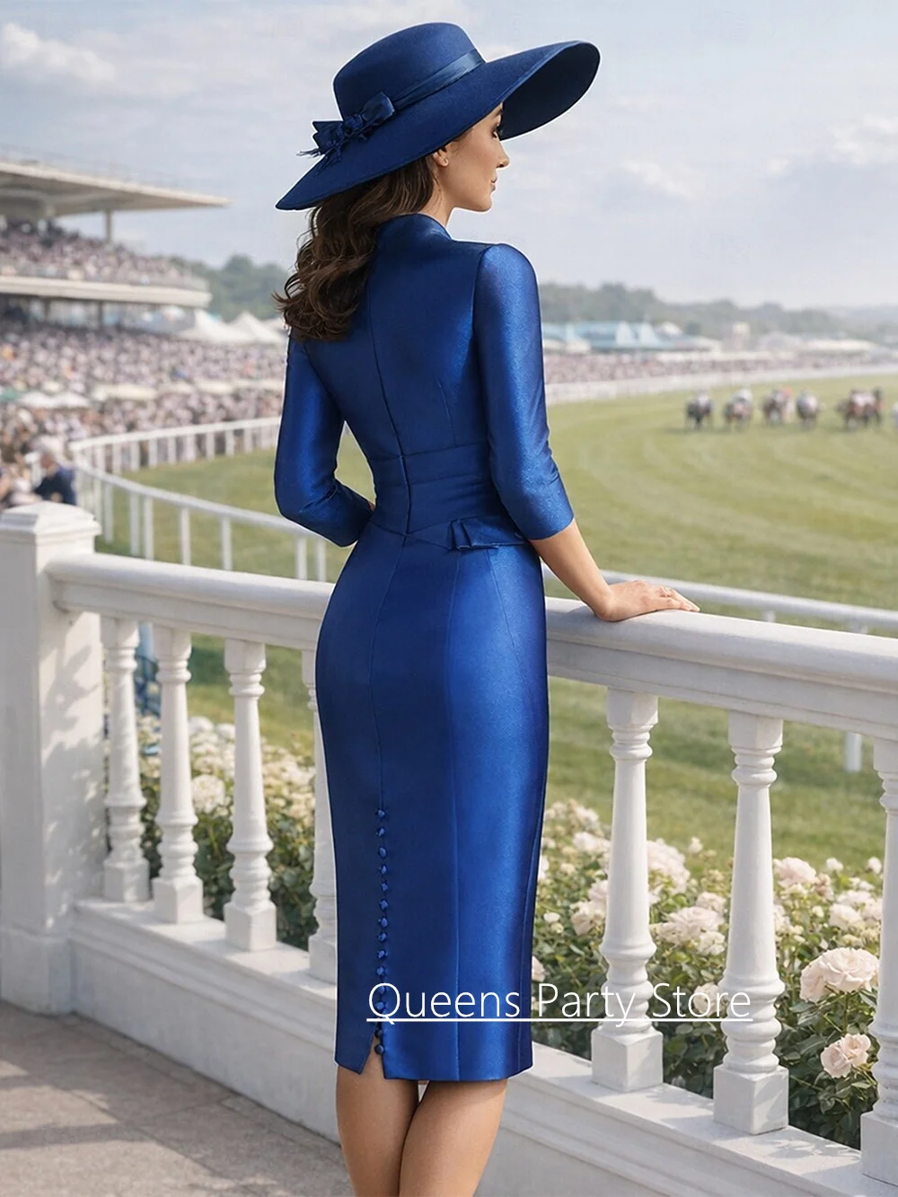 Short Mother of The Bride Dress Customized V Neck 3/4 Sleeves Pleat Knee Length Royal Blue Wedding Guest Gown Party Dresses