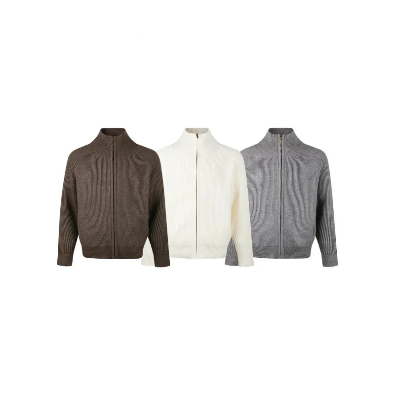 

EME Autumn New High-End Niche Retro Stand Collar Commuter Casual Cleanfit Zipper Knit Sweater
