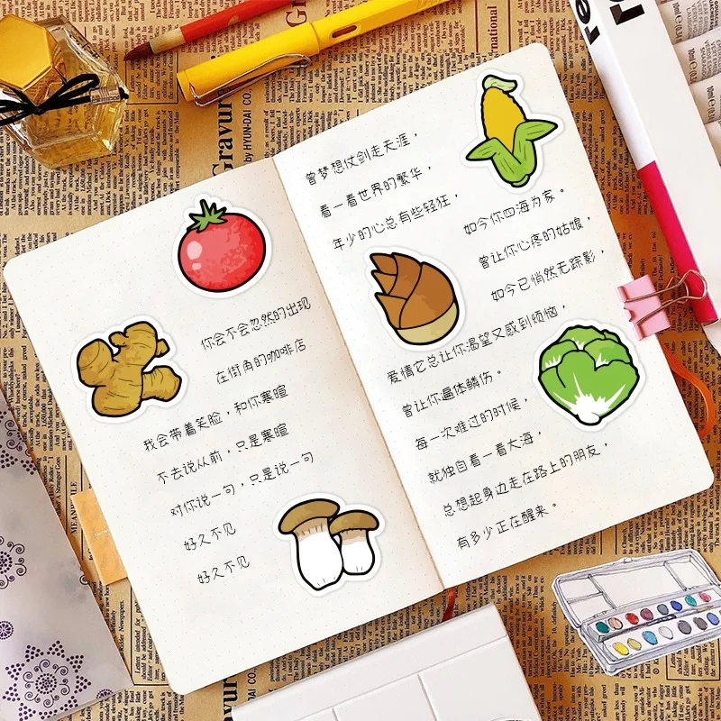 Cute Vegetable Sticker Cartoon Fruit Water Cup Ledger Material Suitcase PVC Creative Ledger Sticker