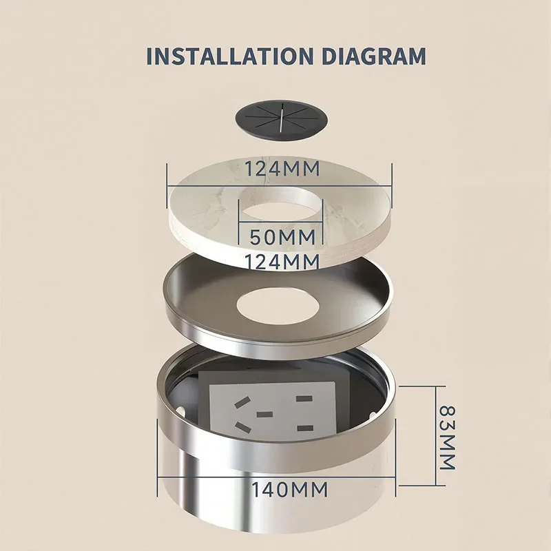 Inset and Hidden Foot Socket, Round Embedded Invisible Floor Socket, Pure Flat and Ultra-thin Floor Insertion Socket