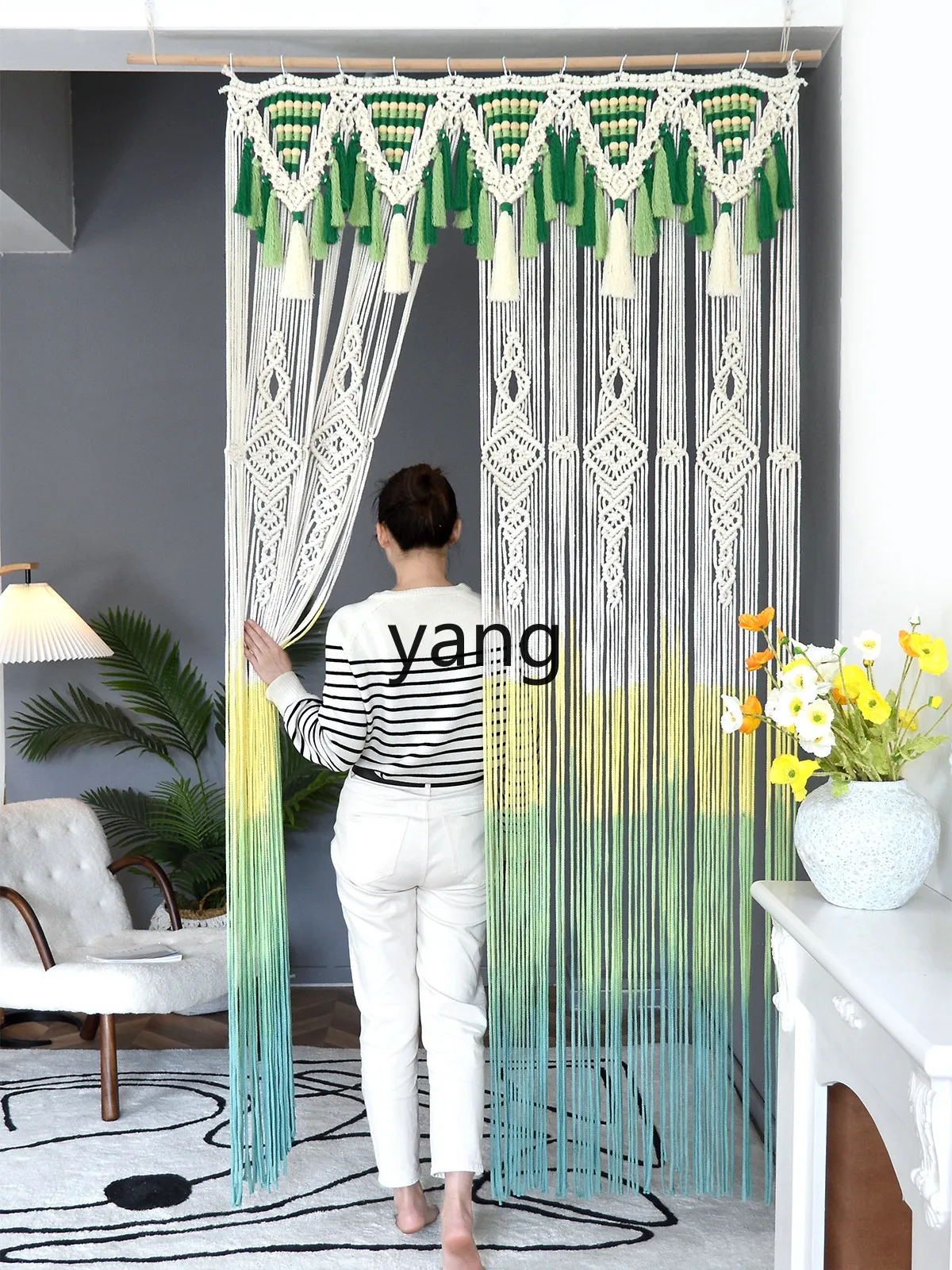 Yjq Hand-Woven Colorful Door Curtain Partition Tassel Curtain B & B Background Cloth Decoration