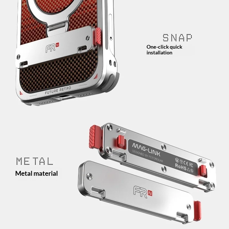 Fotorgear Future Retro Modular Phone Case for IPhone 17 - CNC Aluminum, Kevlar Back, 67mm Filter, T-Mount Lens, Cold Shoe view 5