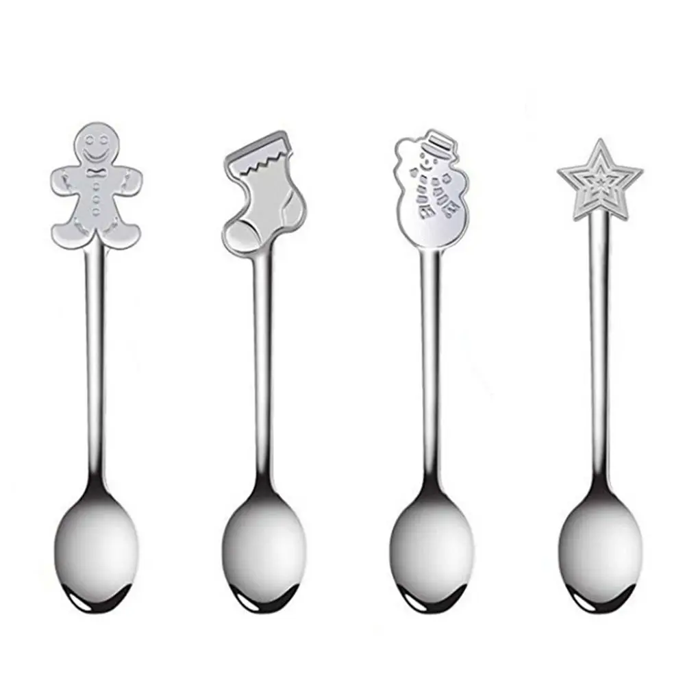 

4Pcs/set Kitchen Accessories Stirring Spoon New Year Xmas Gifts Tableware Christmas Decorations Dessert Spoon Coffee Spoons