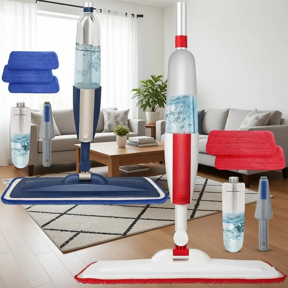 

Двухцветная многоразовая швабра-спрей с бутылкой на 14 унций и 3 моющимися насадками для различных типов напольных покрытий