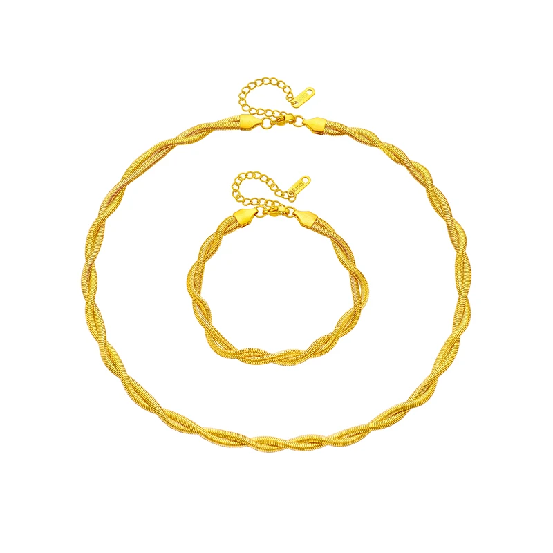 LAMENGLY – collier et Bracelet en acier inoxydable pour femmes, Double chaîne serpent, couleur or, nouvelle tendance, ensemble de bijoux imperméables pour filles, 316L