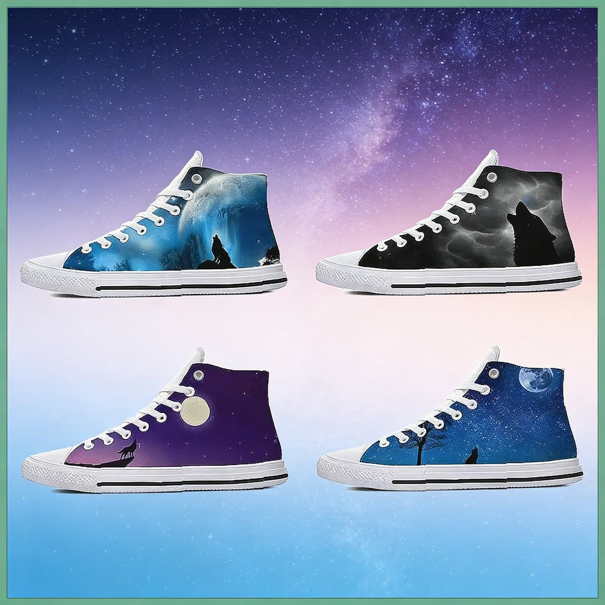 

Кеды Starry Wolf High Top из канваса, дышащие повседневные кроссовки унисекс, легкие и удобные кеды для скейтбординга