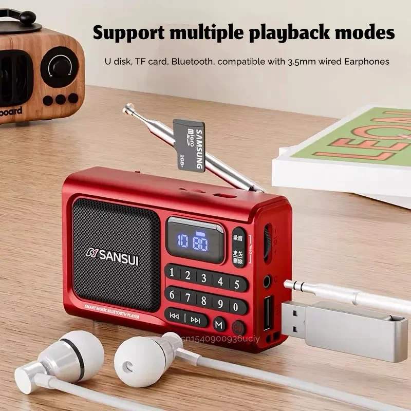 Sansui Mini Krachtige Bluetooth Speaker Recorder Zware Bas Soundbar Hifi Lossless Muziekspeler Ondersteuning FM TF Card U Disk Walkman