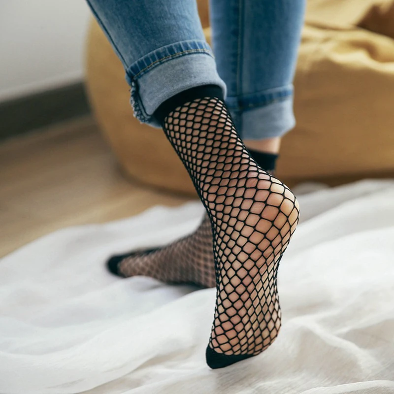 

10 Pairs Women Lace Fish Net Short Socks Bottom Non-Slip Soft Thin Sock Breathable Autumn Casual Solid Color Ankle High Socks