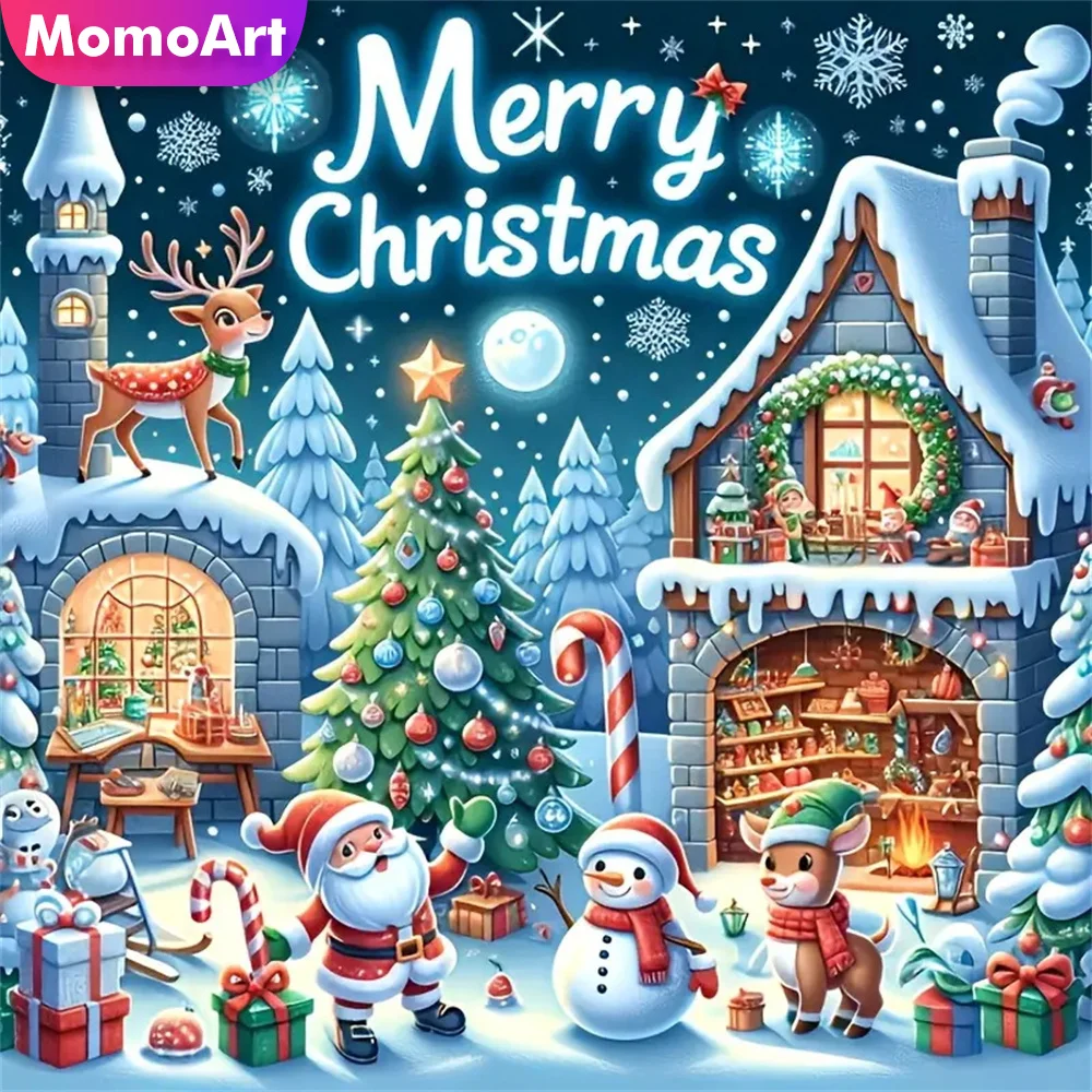 Momoart Diamantmalerei Schneemann Haus Neuankömmling Mosaik Wintermuster für Erwachsene Anfänger Landschaft DIY Weihnachtsgeschenke